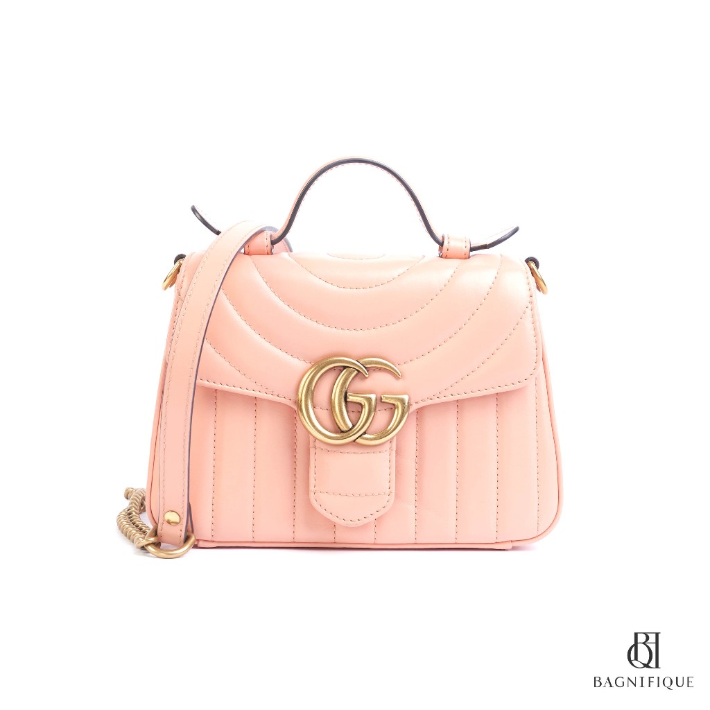 GUCCI MARMONT TOP HANDLE MINI PINK BUBBLEGUM CALF GHW