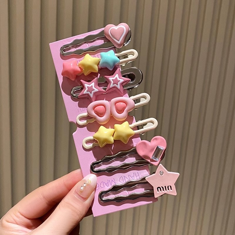 กิ๊บติดผม หน้าม้า สีชมพู ด้านข้าง ลายดาว สําหรับผู้หญิง Y2K - รูปที่ 6