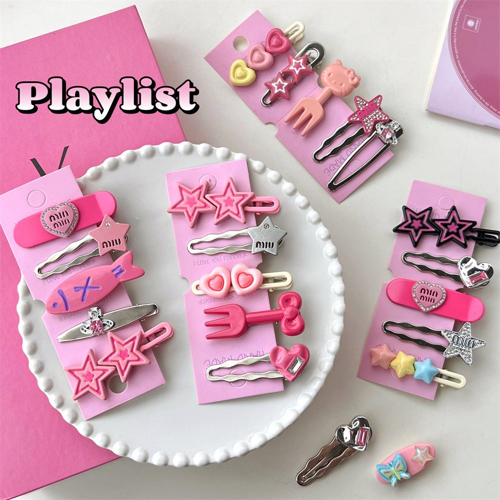 กิ๊บติดผม หน้าม้า สีชมพู ด้านข้าง ลายดาว สําหรับผู้หญิง Y2K - รูปที่ 2