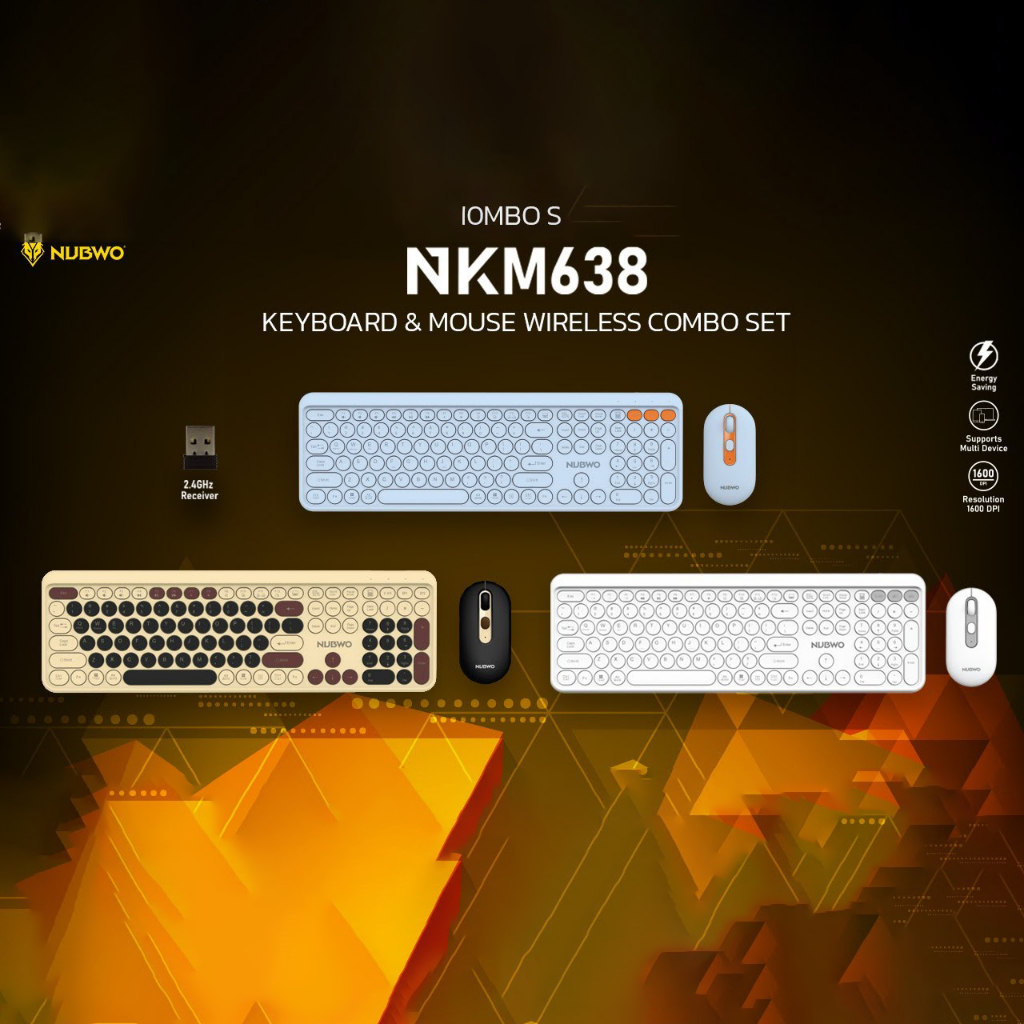 คีย์บอร์ดสวยงาม NUBWO NKM 638 คีย์บอร์ดบลูทูธ+เมาส์ไร้สาย Wireless & Bluetooth มีให้เลือก 3 สี