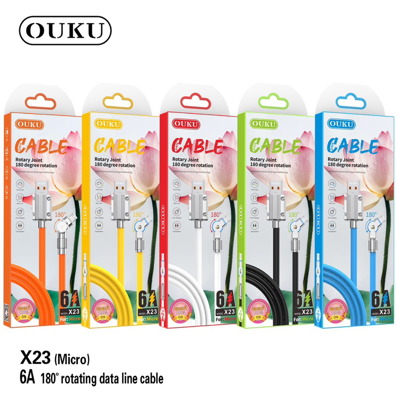 OUKU X23 สายชาร์จรุ่นใหม่ สำหรับMicro/Type-C/For L สายชาร์จเร็ว 6A Rotating data line cable หมุนได้180องศา ของแท้