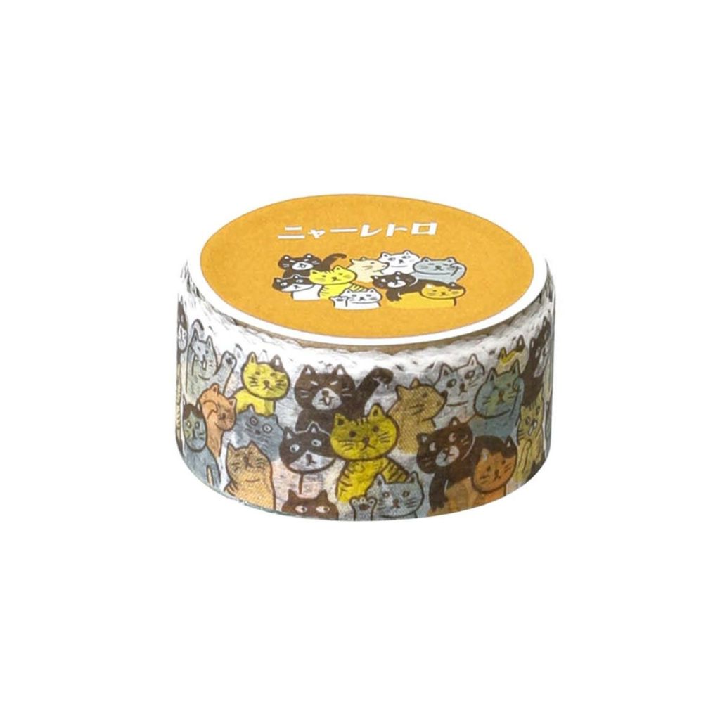 HIGHTIDE New Retro Masking Tape N Cat (HDZ030-N) / เทปตกแต่งสไตล์เรโทร ลายน้องแมว แบรนด์ HIGHTIDE จากประเทศญี่ปุ่น