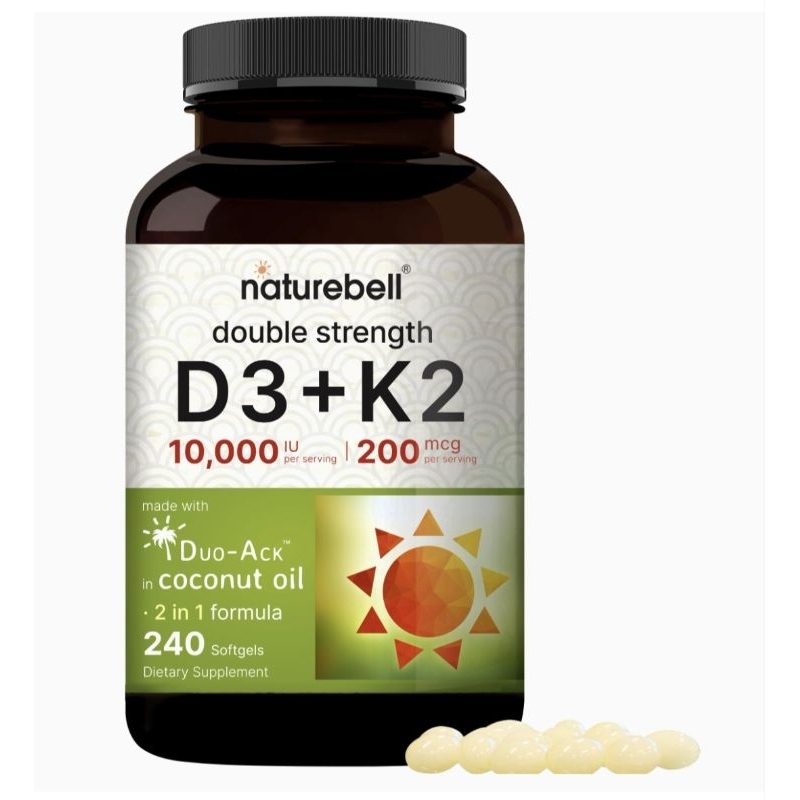 Naturebell double strength D3 10000 iu+K2 200 mcg 240 softgels