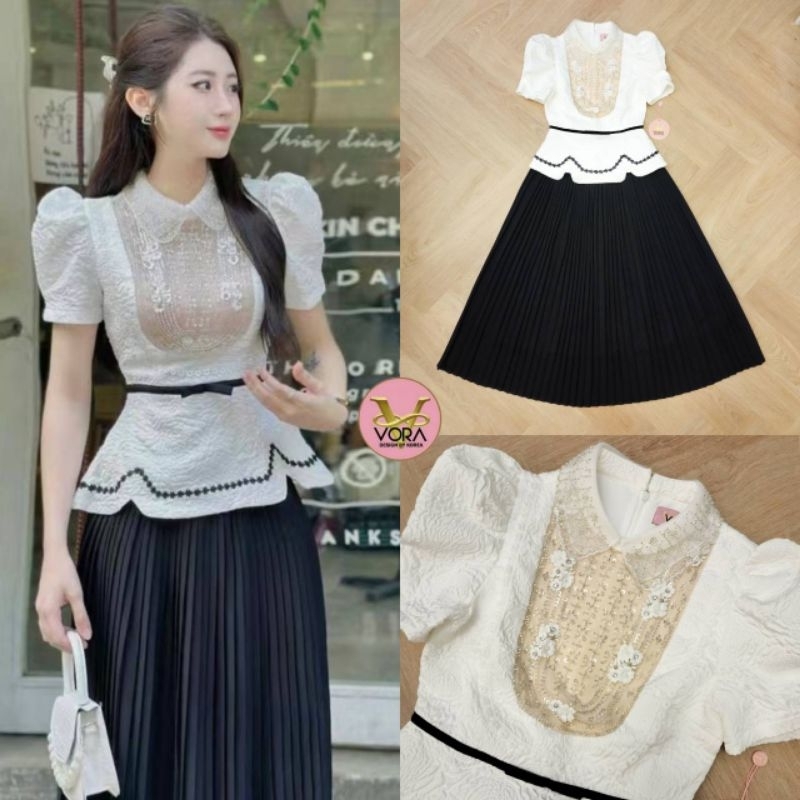 พร้อมส่ง /Vora ชุดเซ็ตเสื้อกระโปรงเรียบร้อย