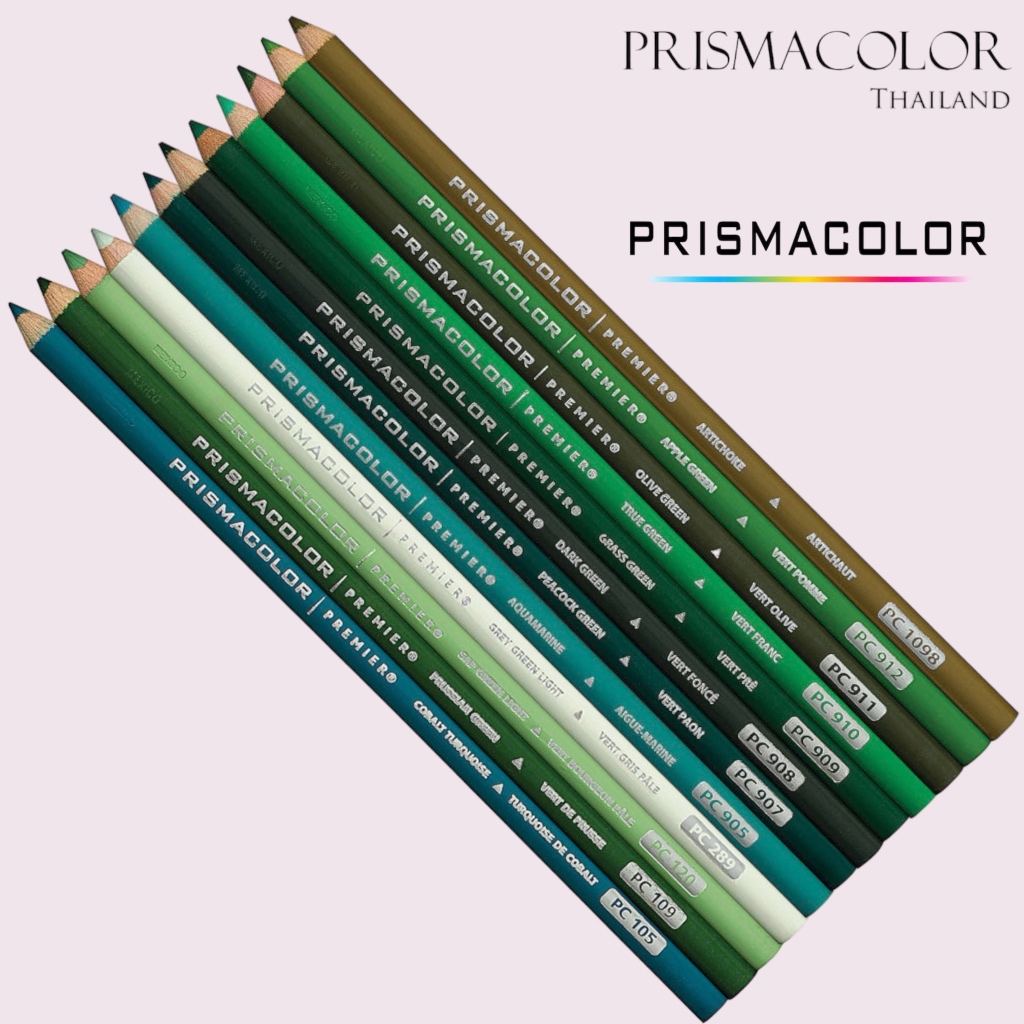 ดินสอสีไม้ กันน้ำ ระบายนุ่มลื่น Prismacolor Premier Soft Core จำหน่ายแบบแยกแท่ง (กลุ่มสีเขียว 2)