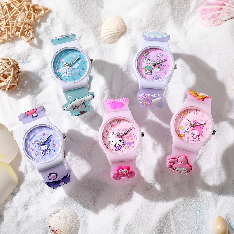 ใหม่ นาฬิกาข้อมือควอตซ์ สายซิลิโคน กันน้ํา ลายการ์ตูน Sanrio Kuromi Melody Cinnamoroll 3D น่ารัก สําหรับเด็กนักเรียน