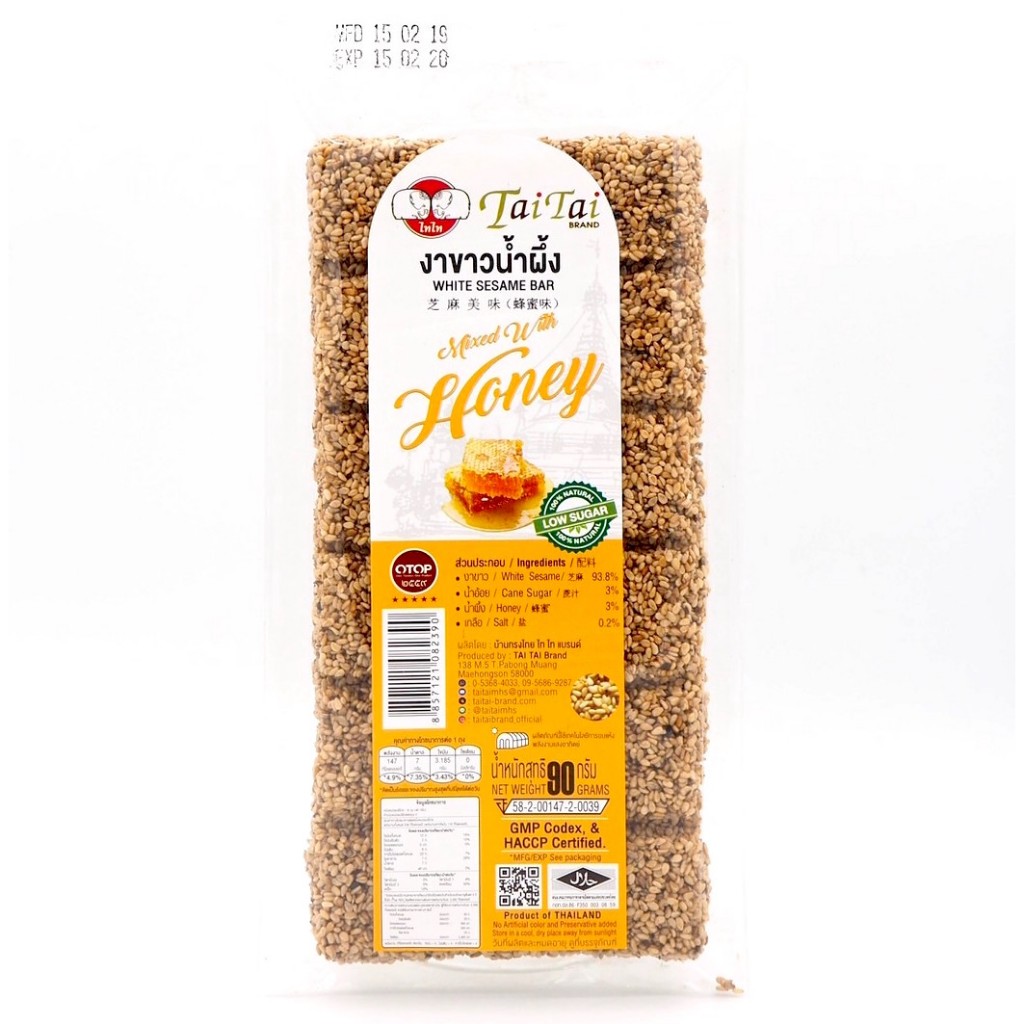 Tai Tai(ไทไท) ขนมงาขาวน้ำผึ้ง 90 กรัม White Sesame Bar – Honey, 90 grams