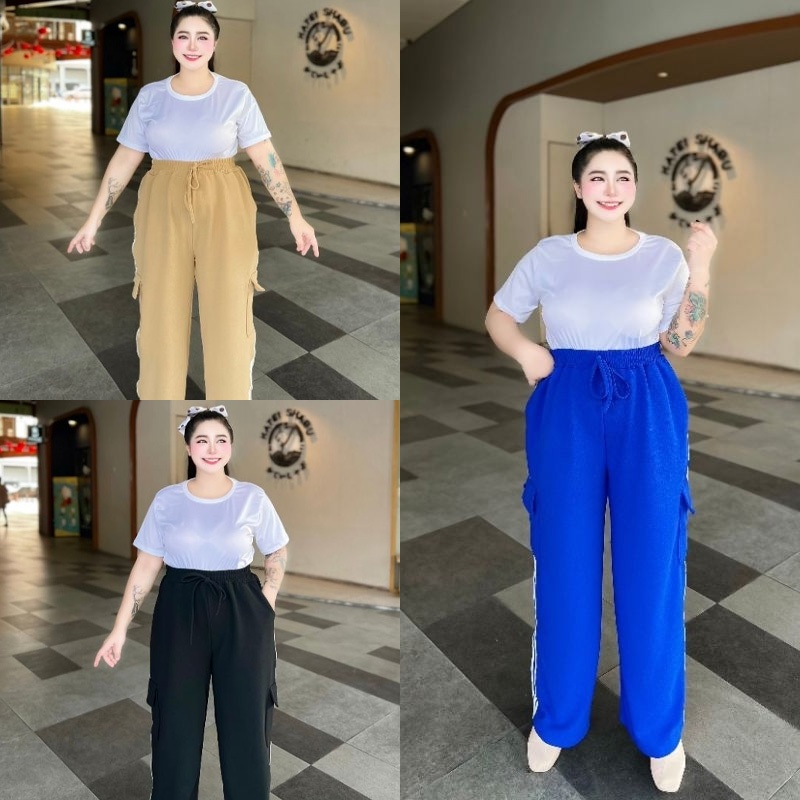 ไซส์ใหญ่ งานตัดเย็บคุณภาพดี กางเกงคาร์โก้ รุ่นมีแถบข้าง กระเป๋าใช้งานได้