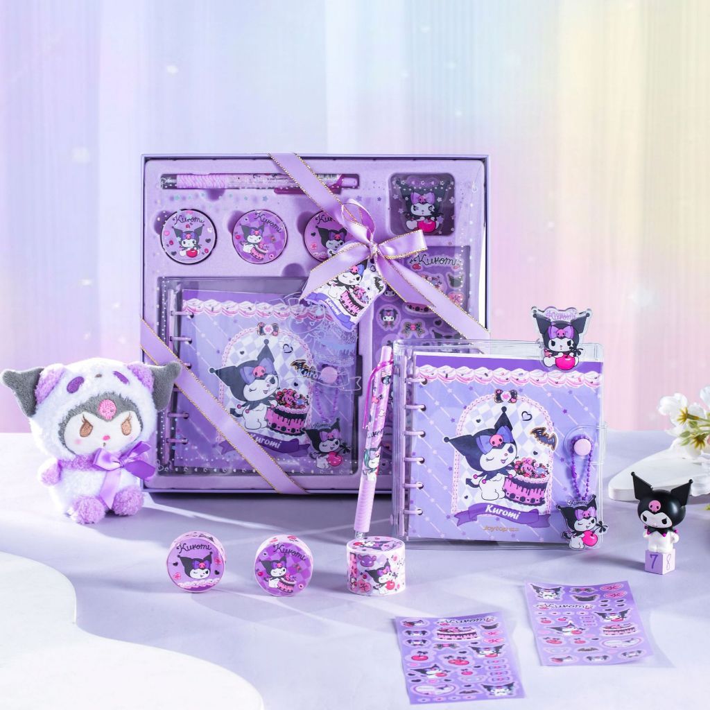SANRIO ชุดสมุดโน้ต เทปสติกเกอร์ ปากกาเจล ลายซานริโอ้ คุโรมิ DIY สําหรับเด็กผู้หญิง นักเรียน 10 ชิ้น ต่อชุด