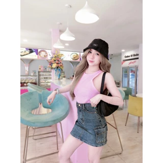 Cc jeans 048 S-5XL กระโปรงยีนส์ แบบสั้น คาร์โก้ สียีนส์สนิม
