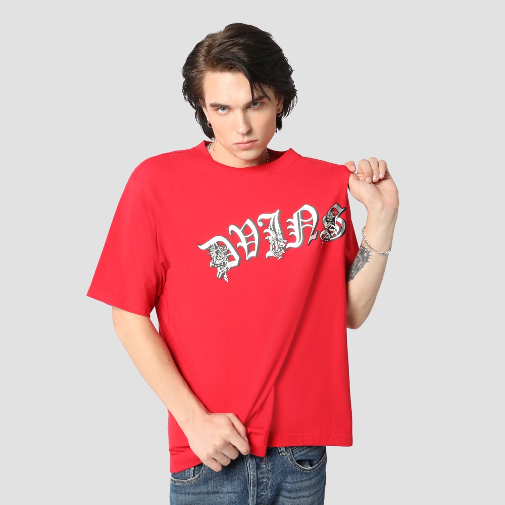 DAVIE JONES เสื้อยืด Logo Oversized Fit T-Shirt LG0074 สีแดง ขาว ดำ