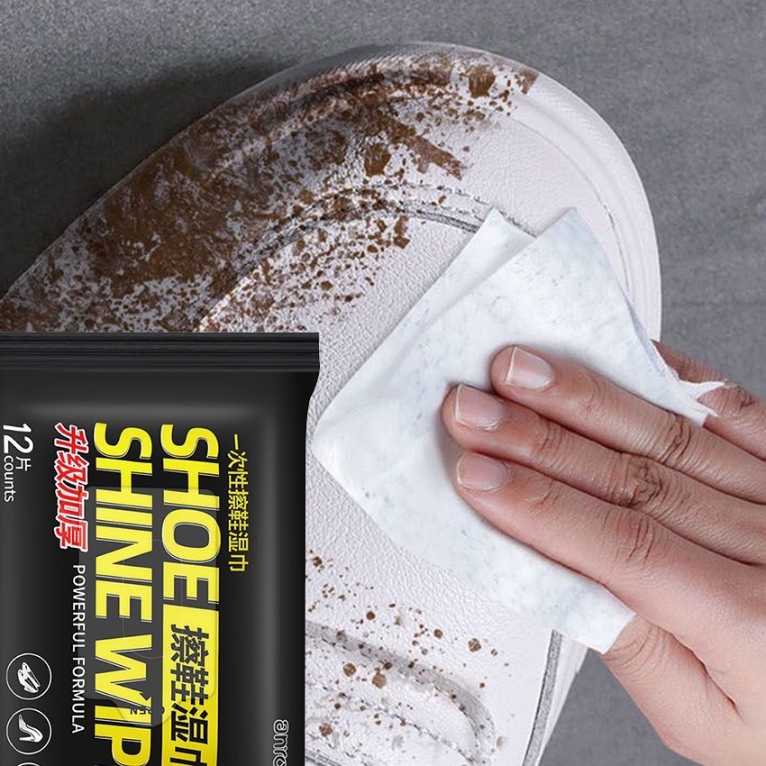 C015 ทิชชู่เปียกเช็ดทำความสะอาดรองเท้า ขจัดคราบสกปรก 1 ซอง 12 แผ่น