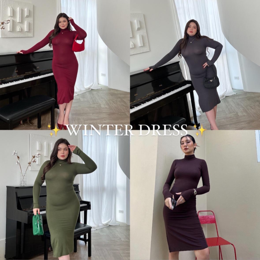 Atipashop - Winter dress เดรสคอเต่าตัวยาว ผ้าหนา 1 ชั้น มีหลายสีให้เลือก