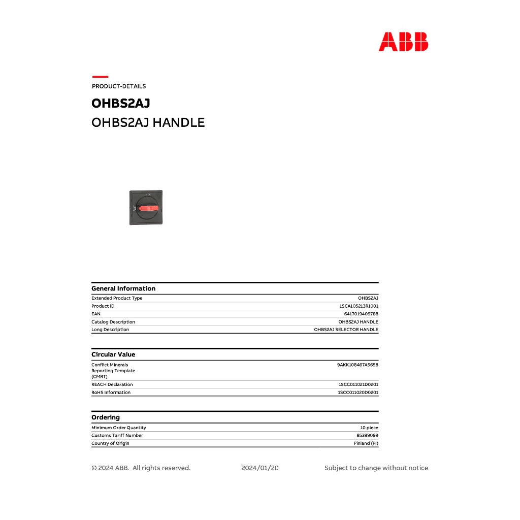 ABB มือบิดเปิด-ปิด OHBS2AJ ON/OFF หรือ I/O Selector Handle # 1SCA105213R1001 ราคา ถูกที่สุด ดีลบีเคเค แกลเลอรีภาพที่ 2