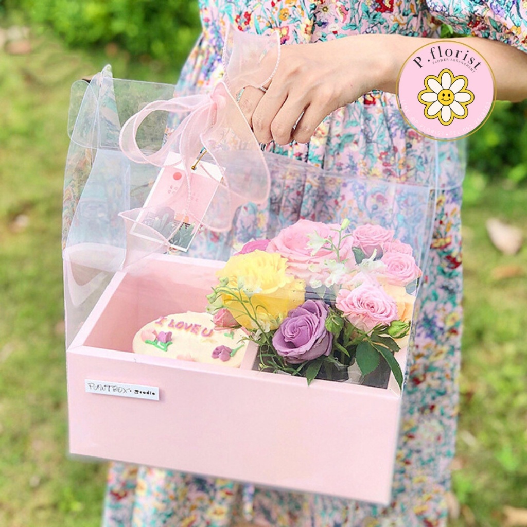 กล่องใส่ดอกไม้ ใส่เค้ก  (PF-W1006) กล่องกระดาษ กล่องของขวัญ จัดดอกไม้ ตกแต่งบ้าน DIY ทรงกระบอก