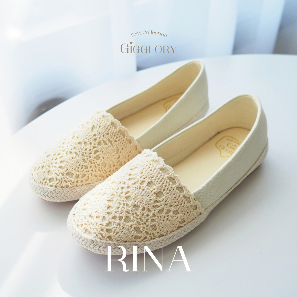 🌷 Gigglory Rina ♡ รองเท้าลูกไม้ ทรงสวม พื้นยางคุณภาพดี