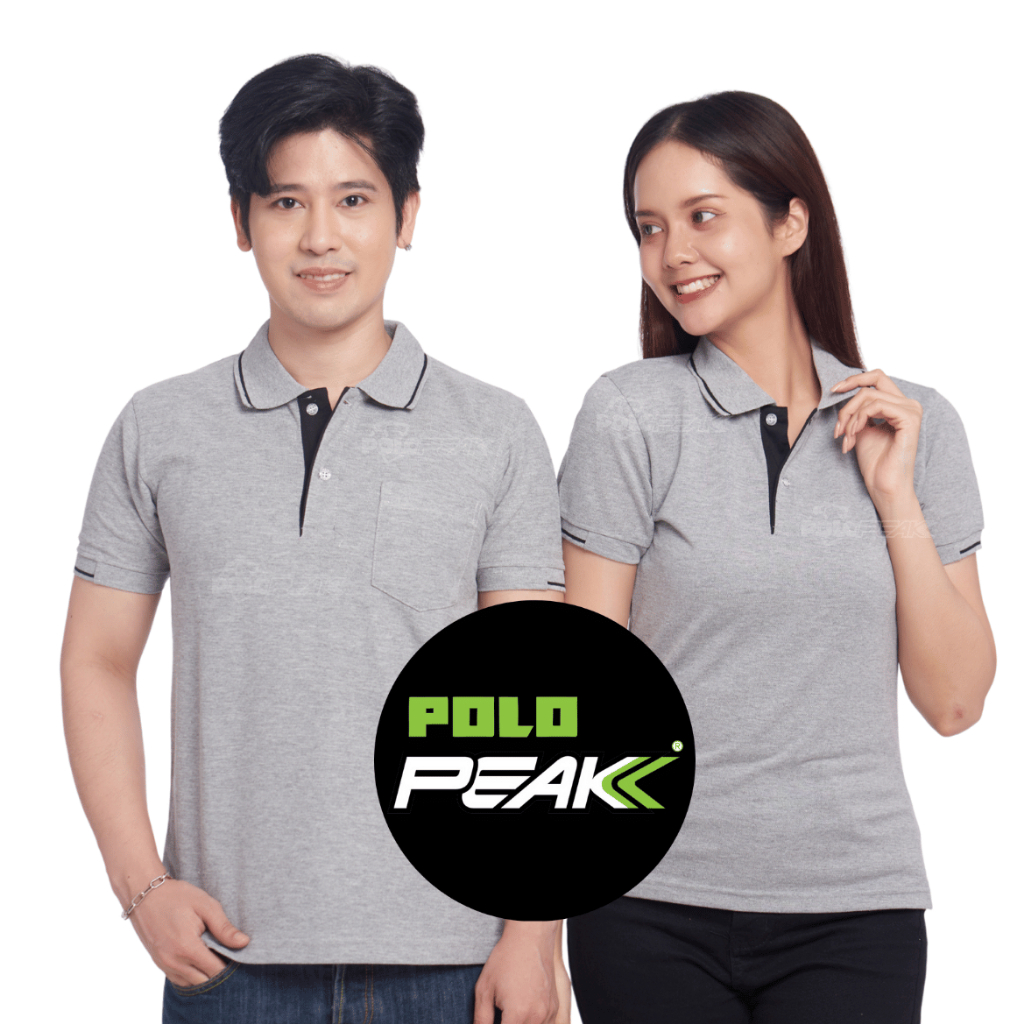 เสื้อโปโลสีท็อปดายเทา ปกริ้วดำ polopeak