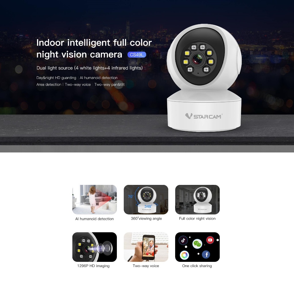 VSTARCAM CG49L 4G LTE SIM / CS49L WiFi / CS49Q 5G WiFi SHD 1296p 3.0MP iP Camera กล้องวงจรปิดใส่ซิม