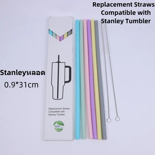 แพ็ค6 ชิ้น Stanleyหลอดซิลิโคน หลอดยาง9-31cm หลอดดูดน้ำ ใช้ซ้ำได้ พร้อมแปรงทำความสะอาด2ชิ้น คละสีด้าน