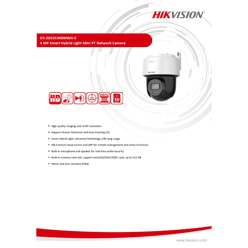 ***ไม่ใช่กล้อง Wi-Fi*** HIKVISION กล้องวงจรปิด IP 4MP คุยโต้ตอบได้ PAN&TILT DS-2DE2C400MWG-E 2.8mm