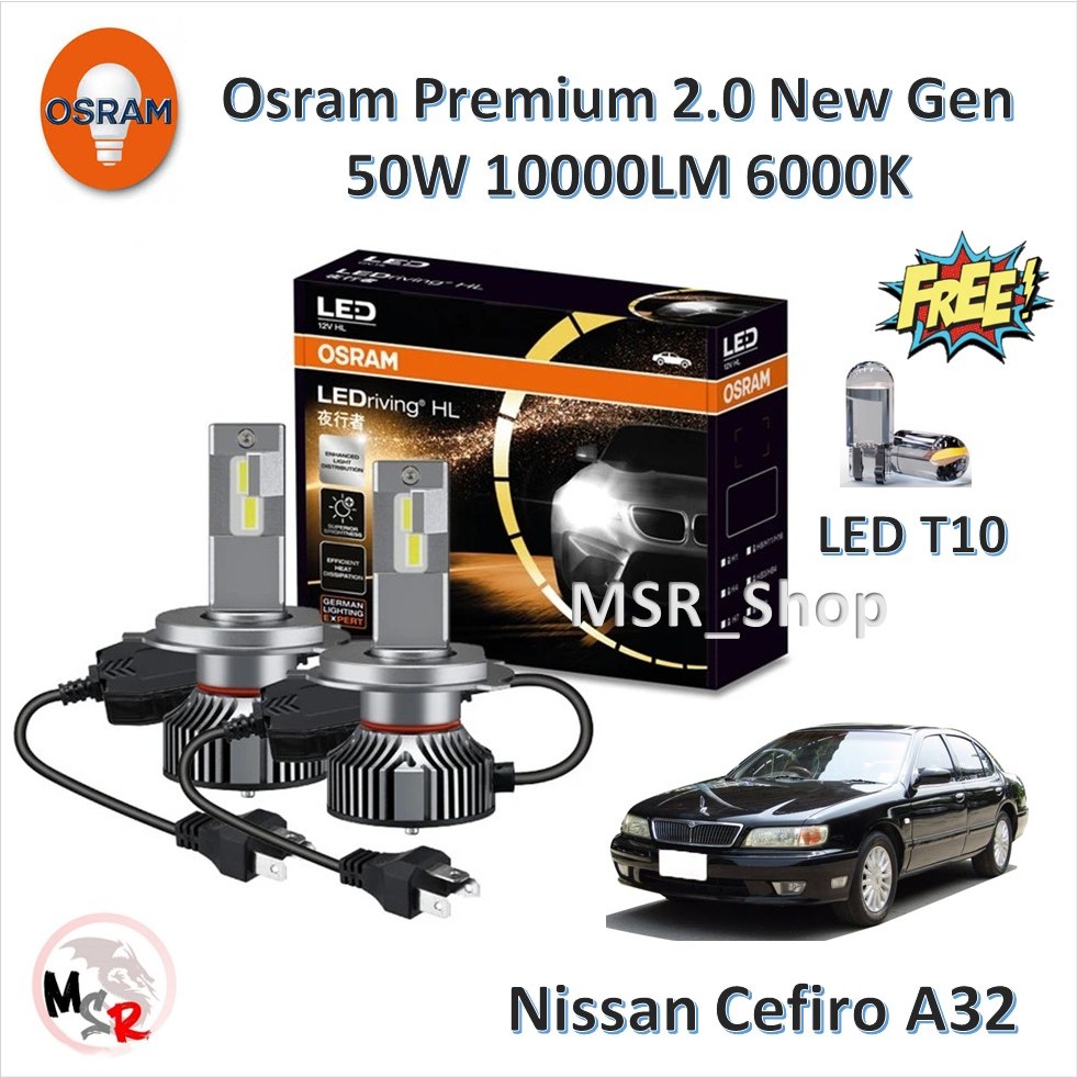 Osram หลอดไฟหน้ารถยนต์ Premium 2.0 New Gen LED 10000lm 50W 6000K Nissan Cefiro A32 แถมฟรี LED T10 6000K รับประกัน 2 ปี