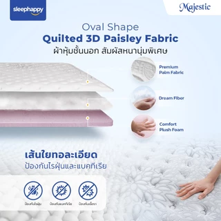 SleepHappy ที่นอนรุ่น Majestic ที่นอนยางพาราธรรมชาติ Hybrid เสริมคูลเจลเมมโมรี่โฟมและพ็อกเก็ตสปริง หนา 14 นิ้ว