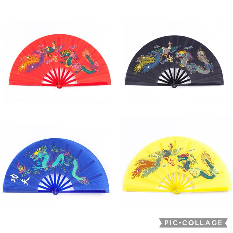 พัดกังฟูไท้เก็ก สะบัดมีเสียง หลายสี แสดง ขนาดใหญ่ พัดเต้น ลายหงส์ พัดมังกร