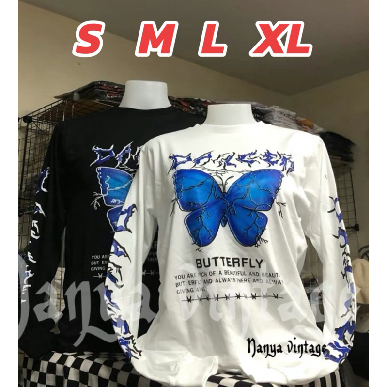 เสื้อคอกลมแขนยาววินเทจ ลายผีเสื้อ ลายbutterfly S M L XL 4 ไซส์