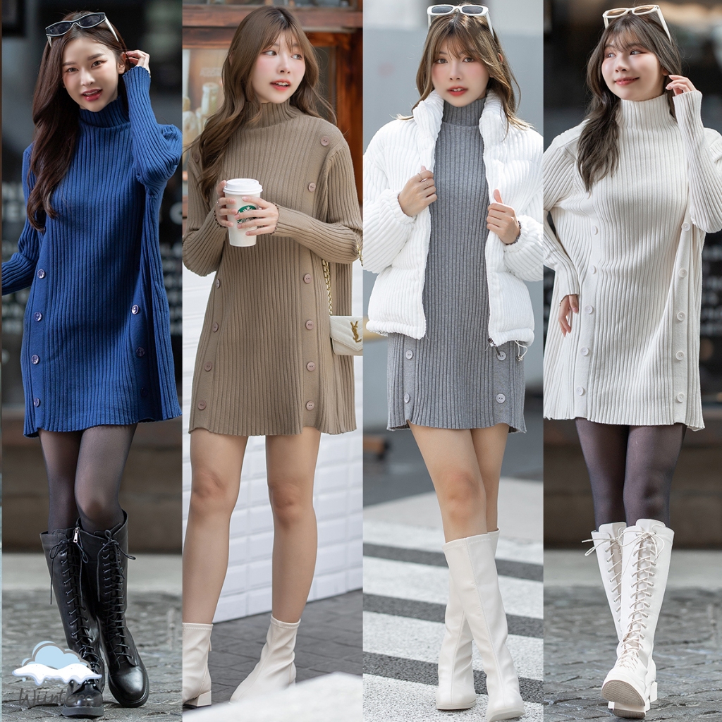 [ Brussels Knitted Dress - G31 ] 7 สี I เดรสไหมพรม เดรสไหมพรมสั้น ผ้าร่อง ตกแต่งกระดุม