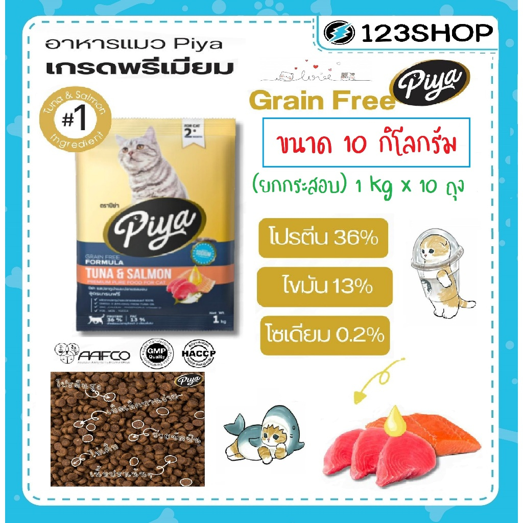 Piya อาหารแมว ปีย่า สูตรเกรนฟรีและโฮลิสติก รสปลาทูน่าและปลาแซลมอน ขนาด 10 กิโลกรัม