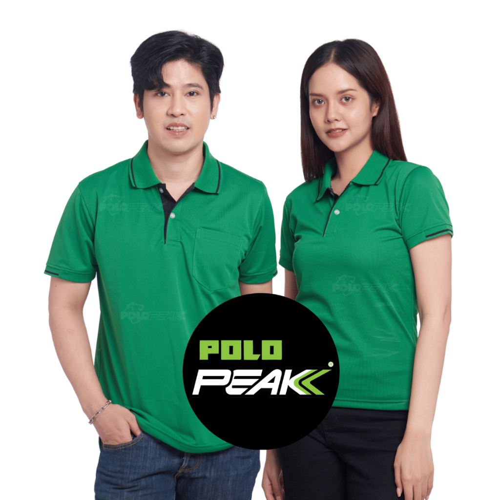 เสื้อโปโลสีเขียวเข้ม ปกริ้วดำ polopeak