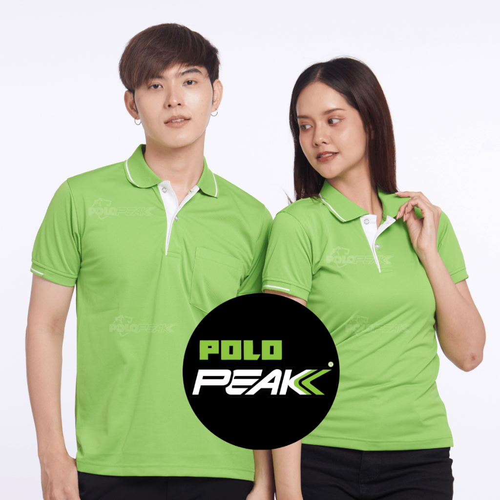 เสื้อโปโลสีเขียวอ่อน ปกริ้วขาว polopeak
