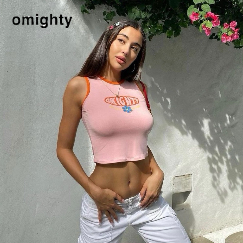 AQueen | 🇺🇸พร้อมส่ง OMIGHTY-Im Ok Im Alive Baby Tank In Pink ครอป ชมพู