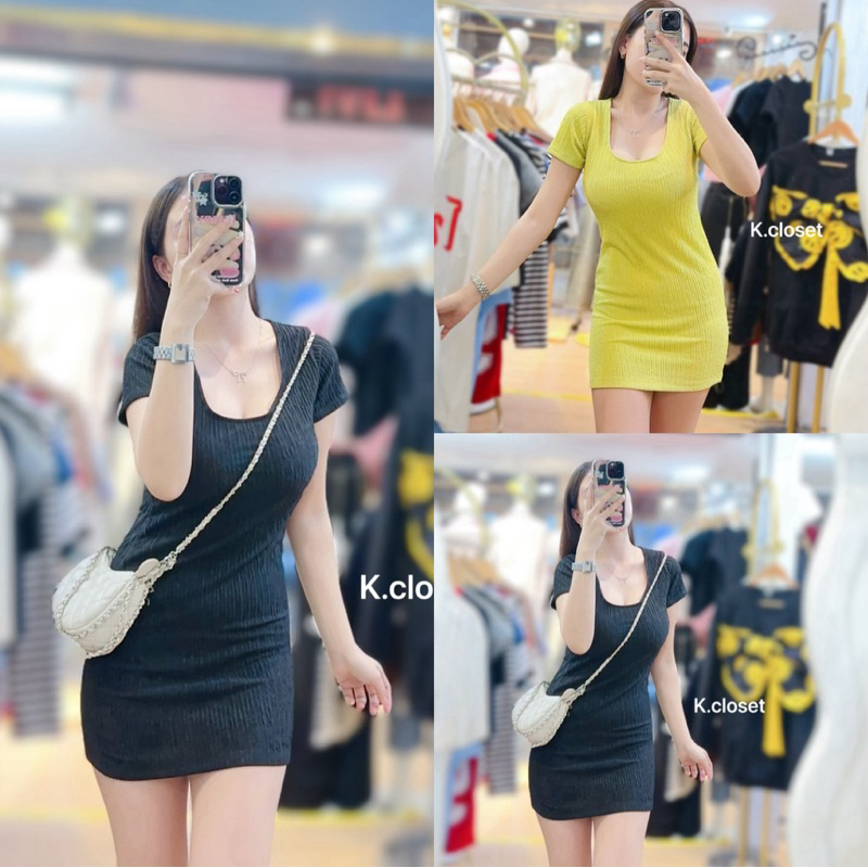 มินิ เดรสคอยู ผ้ายืด