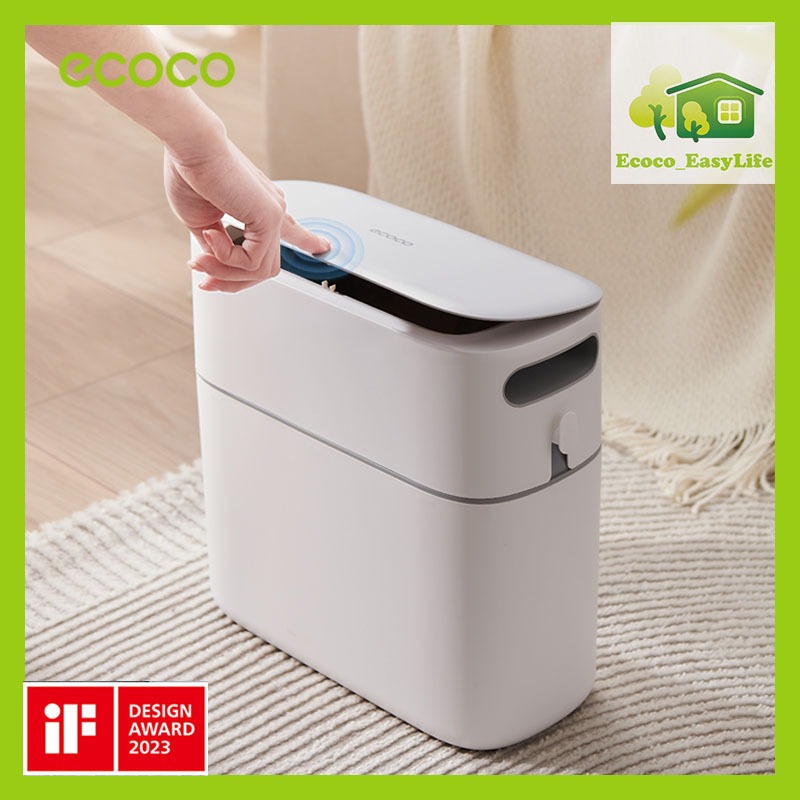 ECOCO ถังขยะ 8 ลิตร 12 ลิตร ถังขยะในห้องน้ำ ในตัวสองชั้น เปิดเพียงคลิกเดียว ถุงขยะ