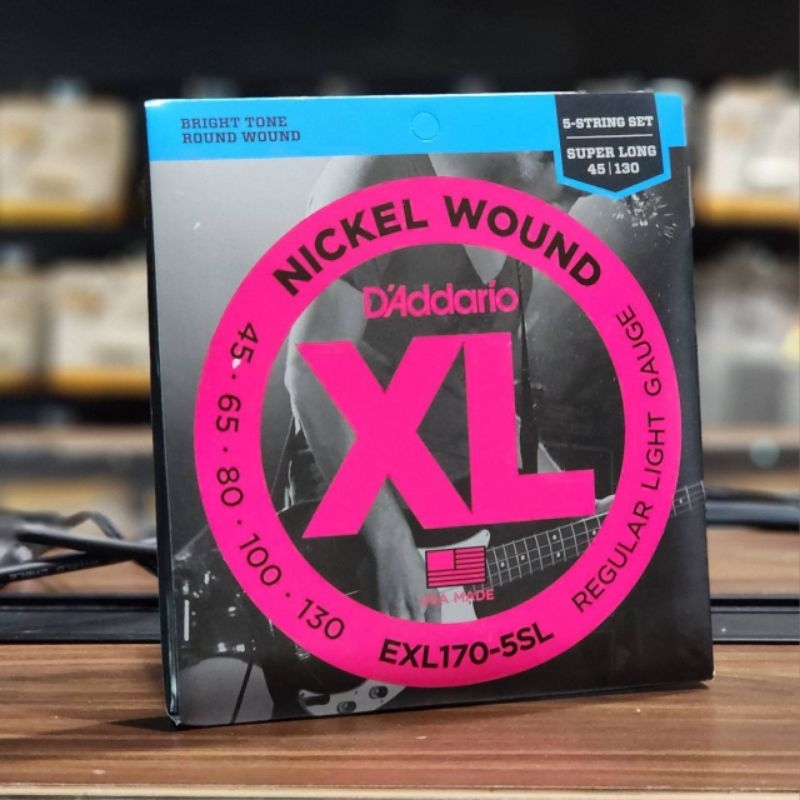 สายเบสSuper Long 38นิ้ว D'Addario EXL170-5SL Nickel Wound 5-Strings Bass Guitar Strings, Light, 45-130, Super Long Scale