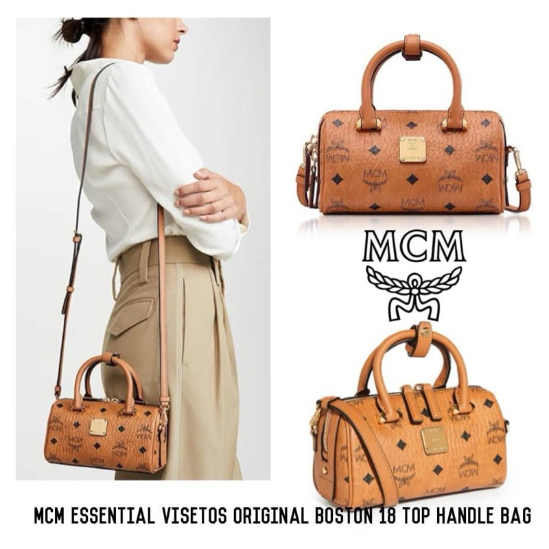 MCM Essential Visetos Original Boston 18 Top Handle Bag