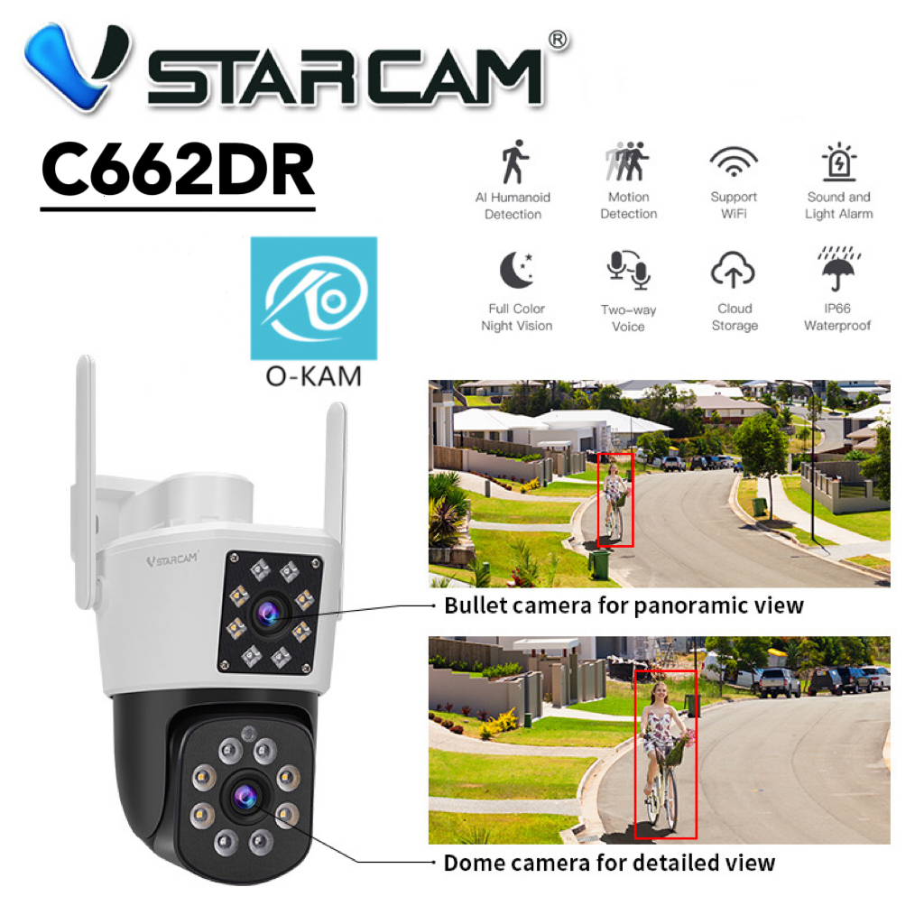 Vstarcam C662DR/C622DR(เลนส์คู่) WIFI กล้องวงจรปิดไร้สาย ความละเอียด 2MP(1296P) Outdoor ภาพสี มีAI+ 