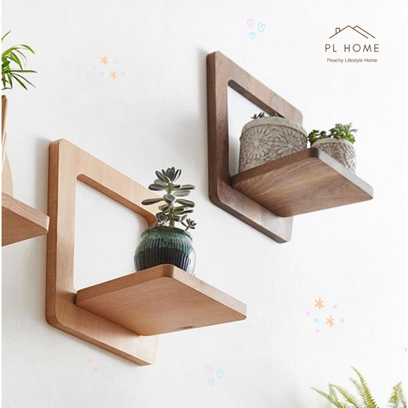PL70 พร้อมส่ง ชั้นวางของติดผนัง วางต้นไม้ หิ้งพระ ของอเนกประสงค์ ไม่ต้องเจาะ ทำจากไม้ยางพาราเกรดA สวยงาม แข็งแรง