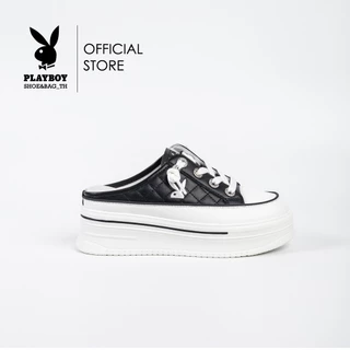 PLAYBOY รองเท้าผ้าใบแบบเปิดส้น รุ่น ST-H241C1152 (ควร+1ไซส์) ดีไซน์เย็บนวม ปักโลโก้ มี2สี สีขาวและสีดำ