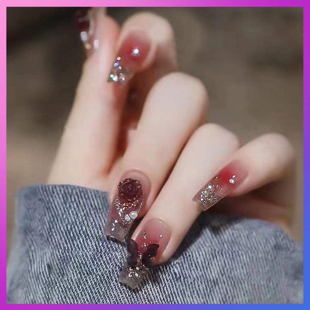 พร้อมส่ง เล็บปลอม [DD605] ผีเสื้อเจาะ สไตล์โมเดิร์น ใช้งานง่าย 24 ชิ้น ผลิตภัณฑ์ใหม่ทำเล็บ