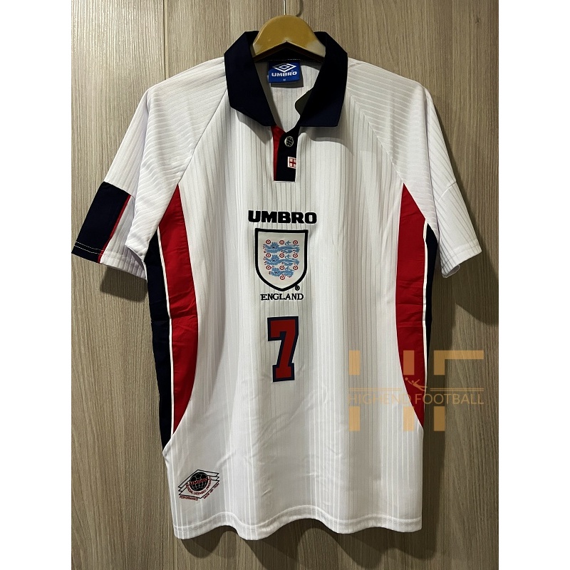 [ใส่โค้ด HIGH22 ลดทันที] RETRO เสื้อบอลย้อนยุค อังกฤษ เบคแฮม บอลโลก98 เหย้า