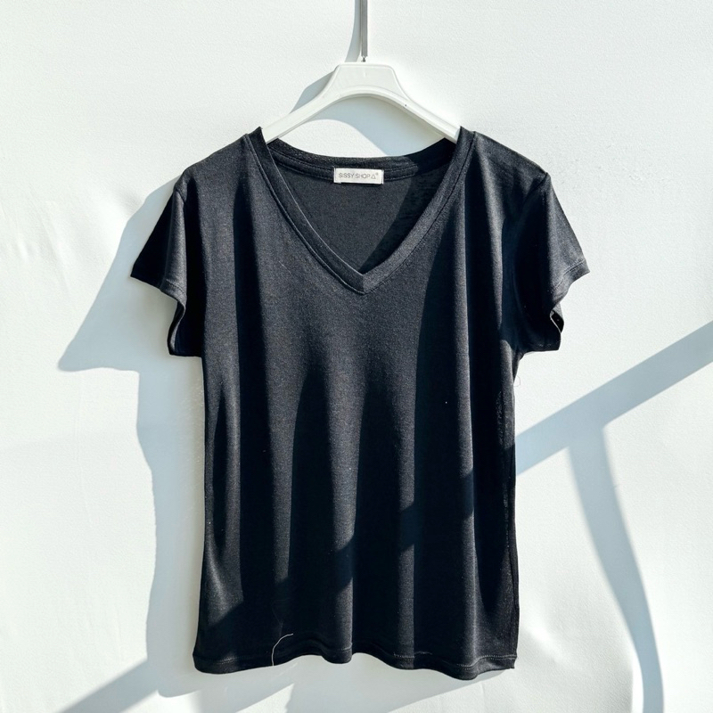 S6 เสื้อยืด คอวี ผ้าสลาฟ สาวอวบ รอบอก 38-44