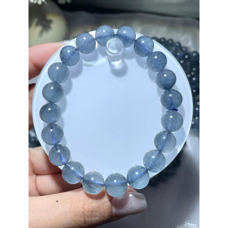 AAAAA Quality Natural Blue Aquamarine 10 mm Clear Round Beads Bracelet Women Men Ice Aquamarine Jewe