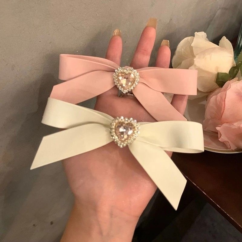 BOW02พร้อมส่ง กิ๊บติดผมหรูหรา สไตล์เกาหลี กิ๊บโบว์ประดับเพชรรูปหัวใจ หวานๆต้อนรับวาเลนไทน์