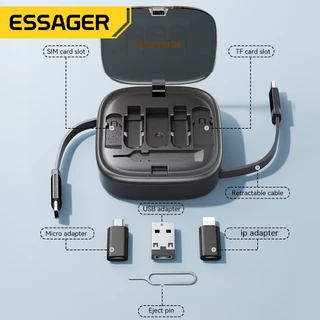 Essager เครื่องแปลงอเนกประสงค์สายเคเบิลข้อมูลสายชาร์จกล่องเก็บของพกพาสายชาร์จ60วัตต์ชนิดไมโคร C