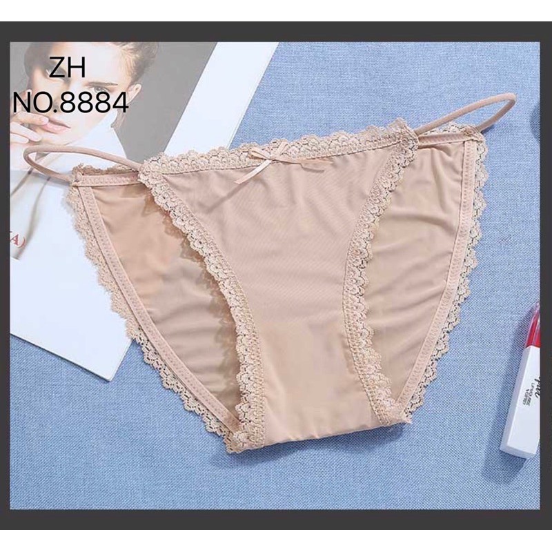 กางเกงชั้นในบิกินีผ้าลื่น ขอบแต่งลูกไม้น่ารัก ผ้ายืดหยุ่น นุ่ม สบายผิว ZH.8884 - รูปที่ 2