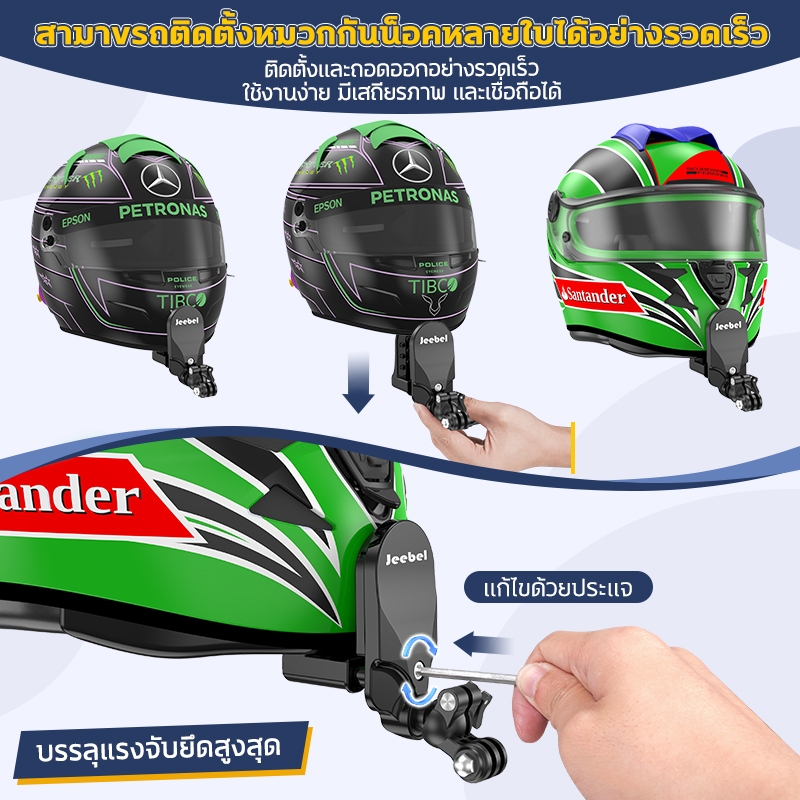 Jeebel แบบคลิปปู ที่ยึดกล้อง หมวกกันน็อค ที่วางโทรศัพท์ หัวลูกหมุน ส่งเชือกนิรภัย Camera Motorcycle Helmet Chin Holder