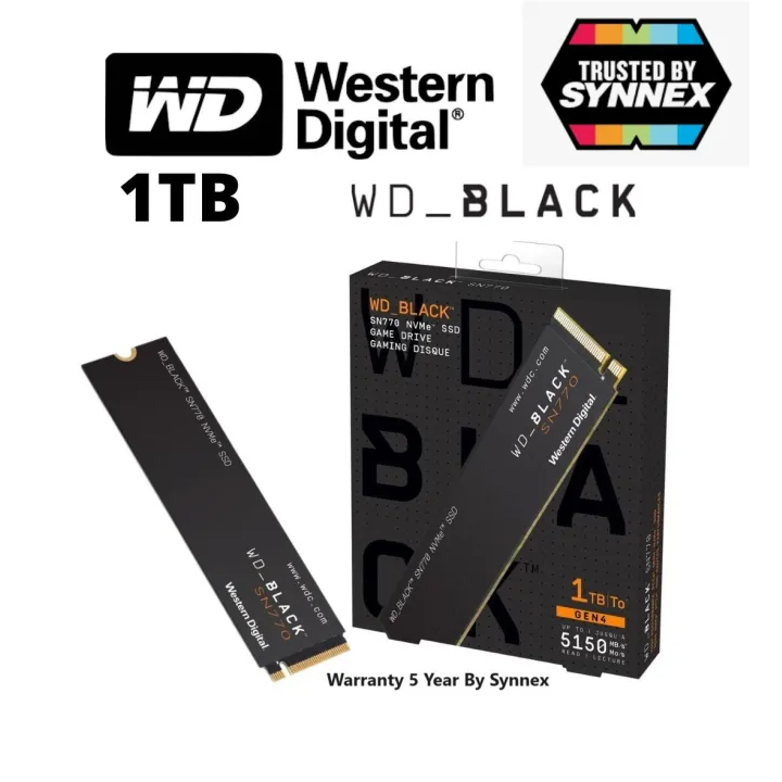 WD-BLACK-1TB-SSD(เอสเอสดี)WD BLACK SN770(WDS100T3X0E) : SSD1TB PCIe 4x4/NVMe,M.2,2280/Warranty 5 Yea