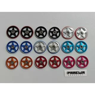 โรลเลอร์ดาว 19mm ขอบพลาสติกแรงเสียดทานต่ำ - Mini4WD 19mm Aluminum Rollers (5 Spokes) w/Plastic Rings